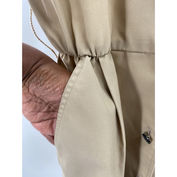 Vintage Khaki Camp Front Button Belted Elastic Waist Short Sleeve Dress - Picture 10 of 14